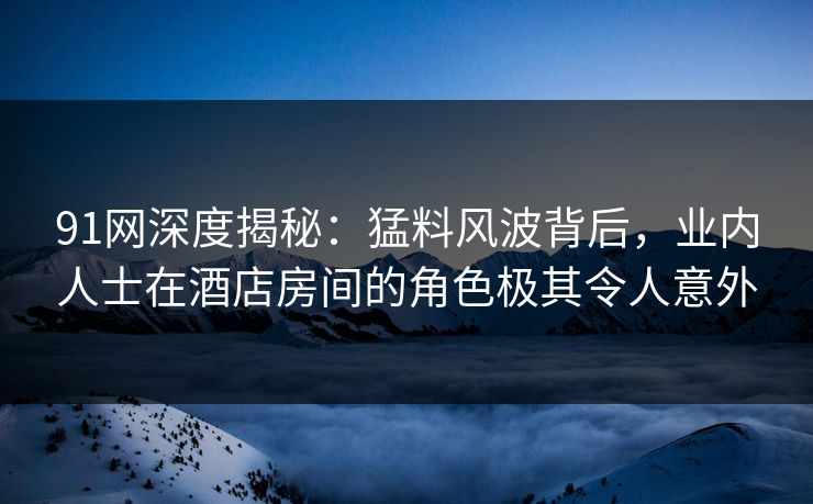 91网深度揭秘：猛料风波背后，业内人士在酒店房间的角色极其令人意外