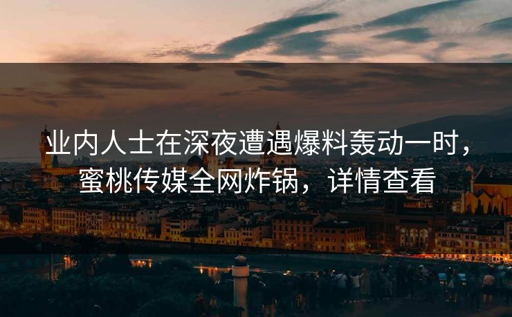 业内人士在深夜遭遇爆料轰动一时,蜜桃传媒全网炸锅,详情查看 业内人士在深夜遭遇爆料轰动一时,蜜桃传媒全网炸锅,详情查看