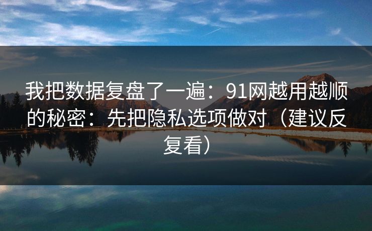 我把数据复盘了一遍：91网越用越顺的秘密：先把隐私选项做对（建议反复看）