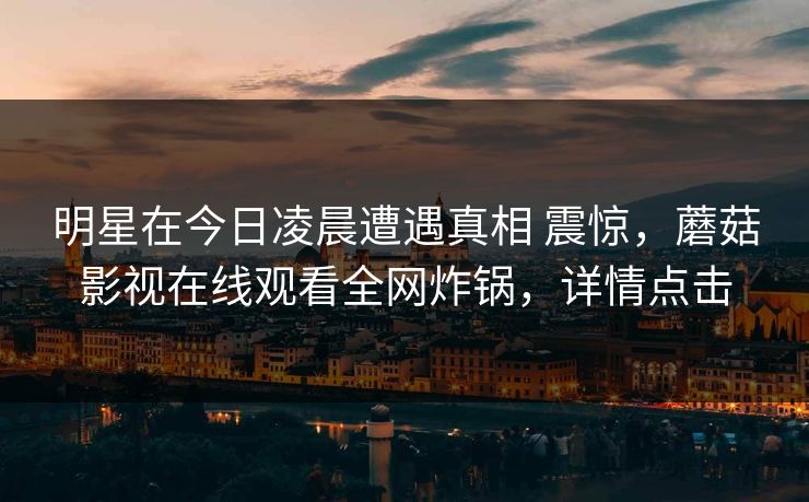 明星在今日凌晨遭遇真相 震惊，蘑菇影视在线观看全网炸锅，详情点击
